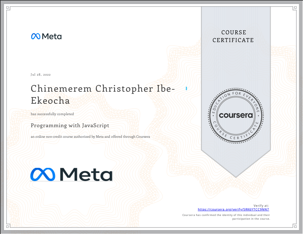 JavaScript Course Certificate