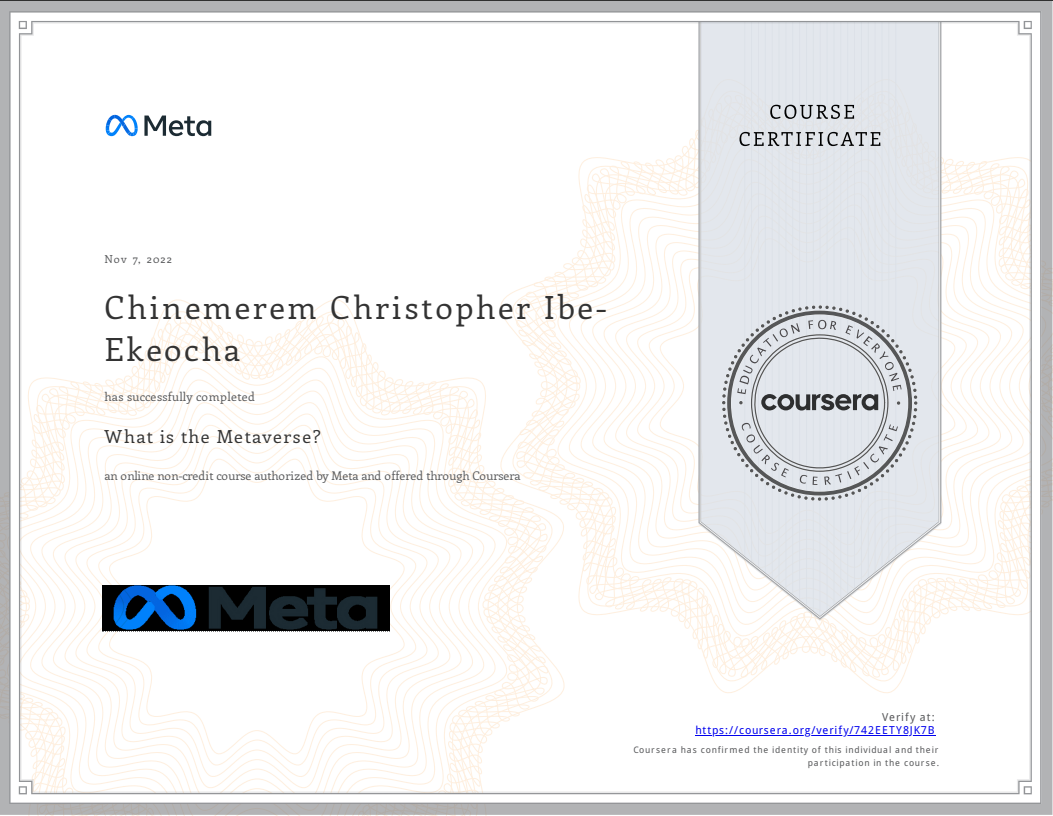 Metaverse Course Certificate